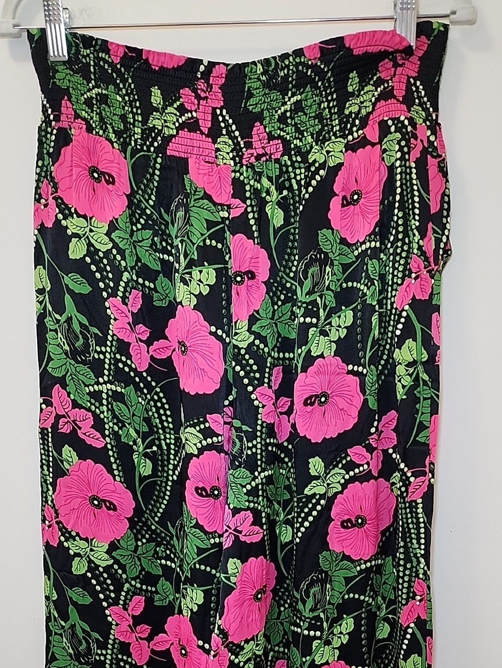 Anthropologie Maeve The Saria Smocked Wide-Leg Floral Pants Kelly Green/Pink S - Picture 10 of 16